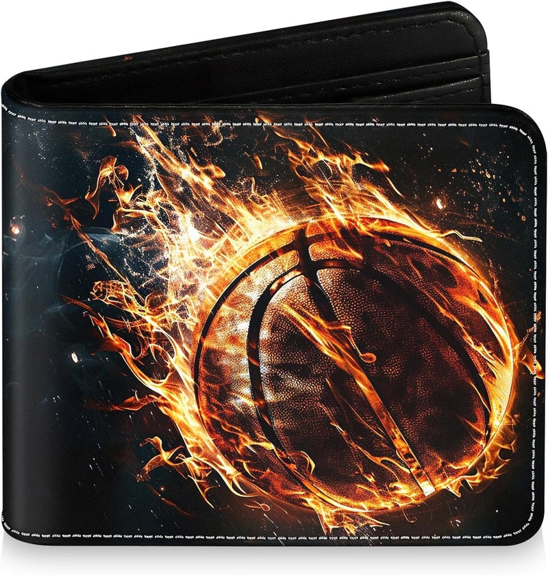 Bebomne Teen Boys Wallet for Kids - Basketball Kids Wallet for Boys Leather Credit Id Card Cash Holder Rfid Blocking Zipper Cool Funny with Coin Pocket Id Window Bifold Sports Design for Teen Birthday Gifts - Image 1